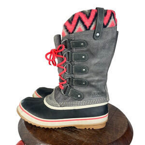 Sorel Boots Womens 8 Joan of Arctic Knit Premium II Gray Pink Waterproof Winter